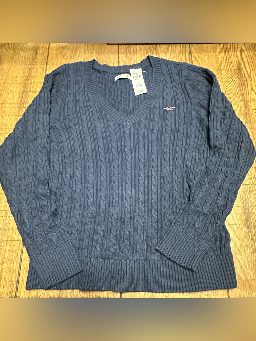 Hollister Women’s Navy Blue Y2K Cable-Knit V-Neck Sweater NWT XL